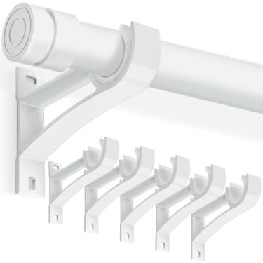 Imagem de Suportes para varão de cortina, suporte de varão de cortina resistente, pacote com 6 ganchos brancos para varão de cortina de 2,5 a 3 cm de diâmetro, suportes de varão de cortina fáceis para varões de parede