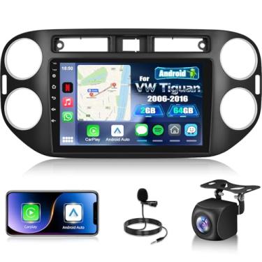 Imagem de [2+64] Rádio automotivo Volxcereo para VW Tiguan 2006-2016, tela sensível ao toque Android de 9 polegadas Tiguan estéreo com Carplay e Android Auto, navegação GPS, WiFi, Bluetooth, SWC, FM/RDS, 32 EQ
