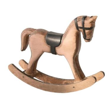 Imagem de KiBcsLic Cavalo de Balanço Decorativo para Mesa, Estatueta de Madeira para Decoração de Mesa de Cabeceira, Decoração de Quarto para as Festas, Castanho Claro Preto