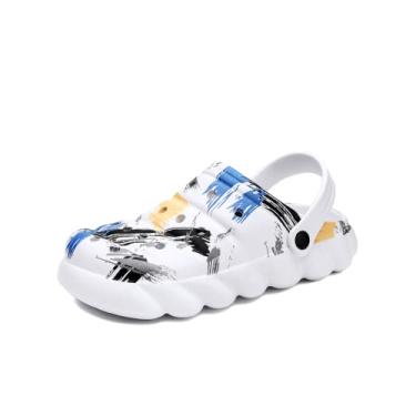 Imagem de SHABADUER Tamancos de verão masculinos e femininos, sapatos de água casuais confortáveis, atacadistas, sapatos de praia, Azul, branco, 10 Women/8 Men