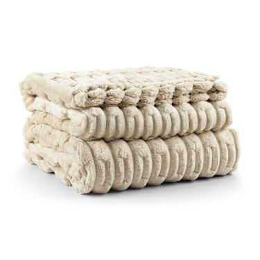 Imagem de Cobertor Coberta Queen 2,40x2,20 Manta Ultrasoft Alto Relevo Extra Macia Almond Bege