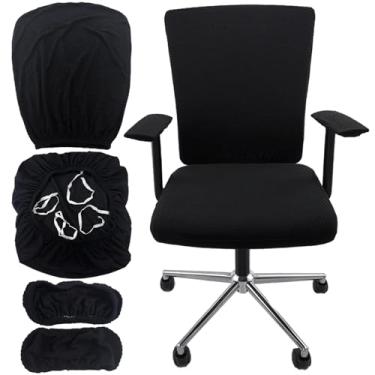 Imagem de VZLQZJMKY Conjunto de capas de cadeira de escritório elásticas de 4 peças para cadeiras e capas de braço de escritório adequadas para cadeiras giratórias e acessórios de escritório (preto)