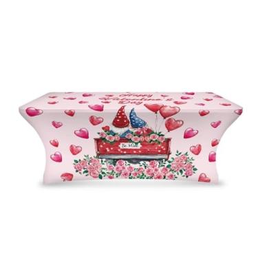 Imagem de Uorisanigo Toalha de mesa rosa Gnomo para mesa retangular elástica elastano para mesas dobráveis de 1,8 m capa para decoração de festa do dia dos namorados
