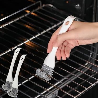 Imagem de 2 peças de escova de arame de aço com alça, cabeça raspadora rígida para gordura e sujeira, limpa exaustor, churrasqueira, fogão, lacunas de pia, branca