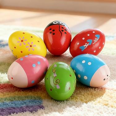 Imagem de 6 peças Egg Shakers Musical Madeira Ovo Mão Musical Maracas Instrumentos de Percussão