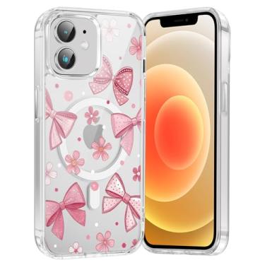 Imagem de Vulfwela Capa de telefone floral com laço magnético para iPhone 12/iPhone 12 Pro de 6,1 polegadas, estampa de bolinhas kawaii, moderna, compatível com MagSafe, antiamarela, fina, à prova de choque