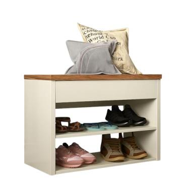 Imagem de Sapateira Hall de Entrada, Sapateira e Banco 2 Prateleiras e Assento Hall, 48 X 68 X 33cm(HALL - OFF WHITE/FREIJÓ)