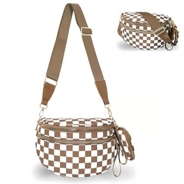 Imagem de Pallocoo Bolsa tiracolo quadriculada para mulheres - Bolsas de nylon com alça de ombro, bolsas carteiras, Marrom, branco, Medium, Bolsa transversal quadriculada