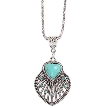 Imagem de Colar Boho coração turquesa pingente design inspirado gargantilha estilo ocidental acessórios de corrente joia feminina presente