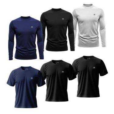Imagem de Kit Masculino 3 Camisetas Dry Manga Longa e 3 Manga Curta Academia Verão Proteção UV Básicas-Masculino