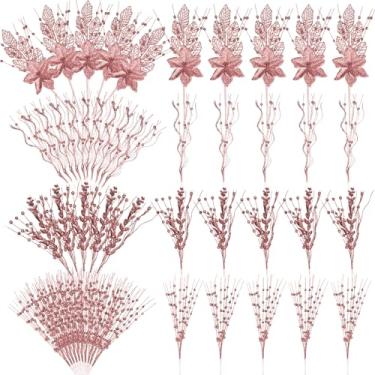 Imagem de Syhood Pacote com 30 enfeites de palitos de árvore de Natal com glitter artificial, ramos de poinsétia, flores, sprays e galhos para inverno, Natal, faça você mesmo, artesanato, decoração de casa