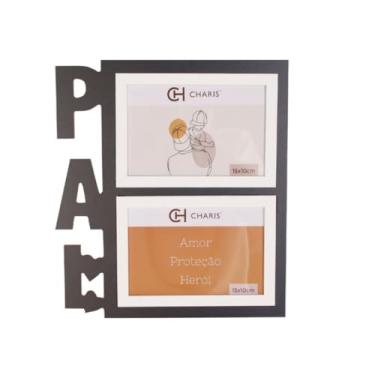 Imagem de Porta-Retrato p/Duas Fotos c/Borda Decorada "Pai"– Quadro de Mesa p/ 2 Fotos 15x10 – Moldura c/Suporte – Palavra Pai