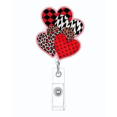 Imagem de Carretel de crachá de dia dos namorados, porta-crachás de coração, clipe retrátil, engraçado, carretel de enfermeira, suporte de crachá de coração de leopardo para cartões de identificação, presentes