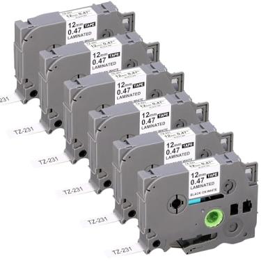 Imagem de JOJOME Fita De Substituição Para Etiquetas Compatível Com Tze-231 Para Brother Tze-231 Fita Laminada Para Etiquetadora P Touch Tz-231, Preta E Branca, Para Pt-D200 Pt-D210 Pth100 Pt-D400, 12 Mm X 8