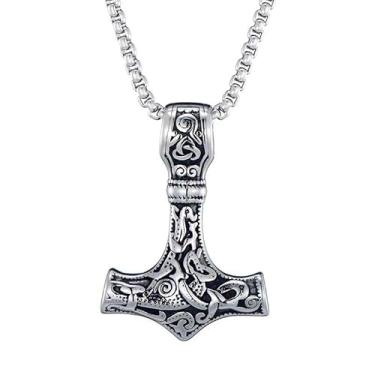 Imagem de Colar nórdico viking com martelo Thor, colar Mjolnir para homens, joia talismã, one size, Metal, Sem Pedra Preciosa
