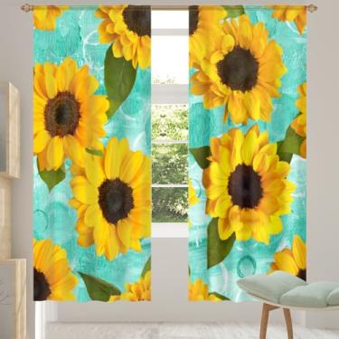 Imagem de 2 conjuntos de painéis, lindas cortinas translúcidas de girassol floral, cortinas transparentes arejadas com filtro leve, painéis de cortina de porta e janela para sala de estar, quarto, jantar, 192