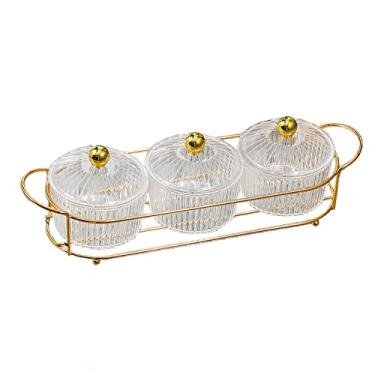 Imagem de Food Storage Preserved Tray with Holder Multi Use with Lid Condiment Tray Serving Container Decorations Dried Fruit Salad Plate for, Clear 3 Bowls/822(Clear 3 Bowls)
