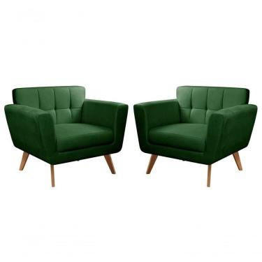 Imagem de Conjunto 2 Poltronas Bruna Confortável Decorativa Moderna - Veludo Verde 270