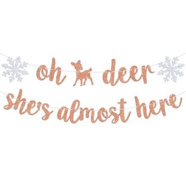 Imagem de Aeryourtar Faixa "Oh Deer, Ela Está Quase Aqui", Doce Menina/Bem-Vindo Bebê, Decoração Para Chá De Bebê/Festa Revelação Sexo Com Tema Natal E Inverno, Glitter Prata Ouro Rosa
