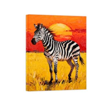 Imagem de Animais Pintura Arte Parede - Zebra ao pôr sol - Impressões em tela - Moderno Colorida Pôster para decoração sala de estar 60x80cm Tela Embrulhada