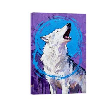 Imagem de Animais Pintura Arte Parede - Lobo Branco - Impressões em tela - Moderno Colorida Pôster para decoração sala de estar 50x75cm Tela Embrulhada