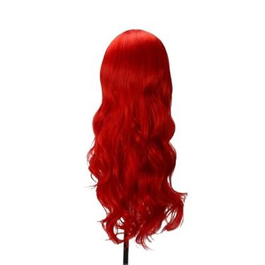 Imagem de Peruca De Cabelo Ondulado Com Franja De Fibra Orgânica Preta Longa 60cm (Vermelho)