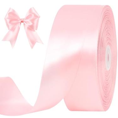 Imagem de CLUEWR Fita de cetim rosa bebê de 3,5 cm, 100 metros, rolo de fita para buquês de flores, embrulho de presente, casamento, artesanato artesanal