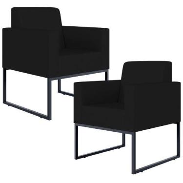 Imagem de Kit 02 Poltronas Recepção Base Fixa De Metal Suede Preto - LYAM DECOR