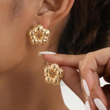 Imagem de Brincos com pingente de flores para mulheres, brincos boêmios grossos e delicados, joias modernas, presentes de Natal, presentes de amizade para mulheres, dia dos namorados, Medium, Latão, Sem pedra