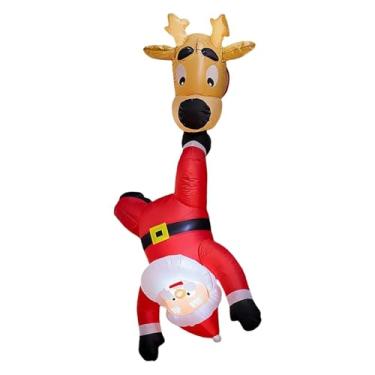 Imagem de Baoblaze Papai Noel Rena Inflável de Natal com Luz, às Intempéries, Presente, Figuras Infláveis ​​de 1,8 m, Decoração Natalina Divertida