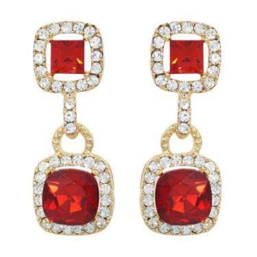 Imagem de Brinco Strass Quadrado BC3456 - Akasaki, Dourado, Vermelho