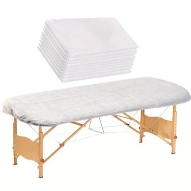 Imagem de 30 peças de lençol de mesa de massagem descartável com elástico, resistente, elástico, descartável, lençol branco respirável para massagem, spa, beleza, tatuagens, tecido não tecido 91 x 213 cm