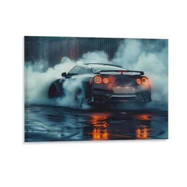 Imagem de HouLaiZhe Drift Car R35 Smoke Cool Posters Tela Estética Decoração de Quarto Pintura de Parede Impressões Sala de Galeria Decoração de Parede para Quarto Sala de Estar Escritório 24 x 32 polegadas (60