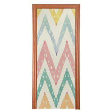 Imagem de Wassud Capa de porta em ziguezague arco-íris decorações de porta de Halloween faixa interna externa decoração de casa grande decoração de porta da frente 89 cm x 200 cm