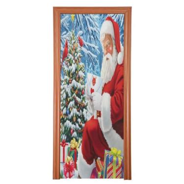 Imagem de Wassud Capa de porta de Natal para decoração de banner, 91 x 242 cm, grande Papai Noel, capa elástica para porta interna para varanda e porta da frente