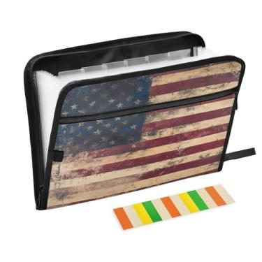 Imagem de CEBUGI Pasta expansível de 13 bolsos, impermeável, sanfonada, organizador de arquivos com etiquetas tamanho A4, organizador de documentos de papel para escola, material de escritório, bandeira vintage