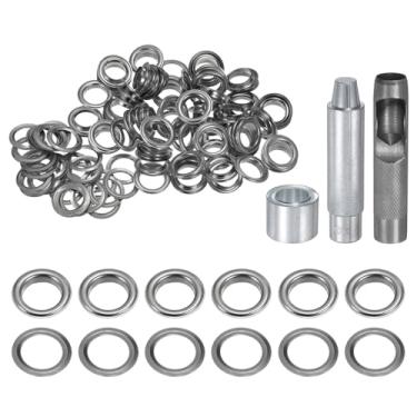 Imagem de HARFINGTON Kit de ferramentas de ilhós, 100 peças, conjunto de ilhós de cobre de 17 mm com furador oco, ferramentas de fixação de ilhós para roupas cinto de tecido de couro, preto