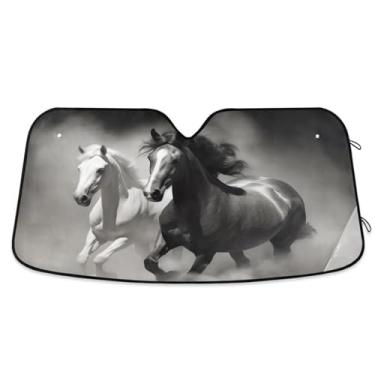 Imagem de Wassud Para-brisa para-sol acessórios de carro dobrável para janela dianteira do carro blocos raios UV cavalos galopantes para-sol refletivo 70 x 139 cm