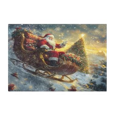 Imagem de Burbuja Tapete de banheiro de Natal Papai Noel no trenó, tapete de banheiro absorvente extra macio com suporte antiderrapante para banheiro, banheira, chuveiro, 40 x 61 cm