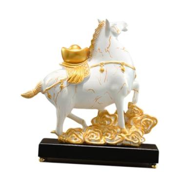 Imagem de Ｂｅｓｇａ Escultura de Cavalo para Mesa, Decoração em Resina, Acabamento Fino, Estatueta Chinesa de Feng Shui, Estátua de Animal para Mesa, Lareira, Pátio, Ouro branco, Tamanho real