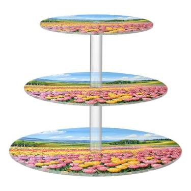 Imagem de CEBUGI Suporte de cupcake de 3 camadas, tulipas, suporte redondo para bolos, bandeja de servir em camadas de acrílico para festas de chá, chá de bebê, casamento e mais
