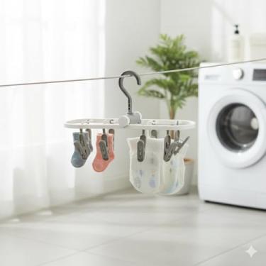 Imagem de Varal Multiuso Mini Dobrável com 8 Prendedores em Cores Sortidas