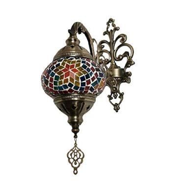 Imagem de Luminária de parede retrô turca, aplique de parede marroquino em mosaico, luminária de parede boêmia artesanal em vidro para cabeceira, ideal para sala de estar, quarto, corredor, varanda, c