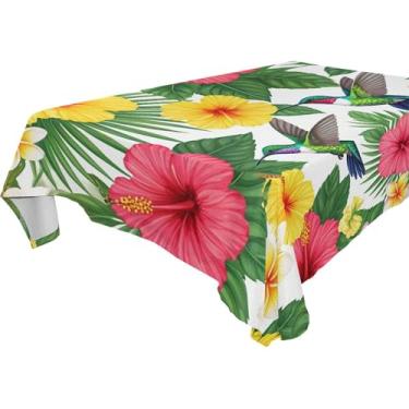 Imagem de Burbuja Toalha de mesa de flores tropicais, toalha de mesa retangular, anti-rugas, grossa para decoração de jantar, cozinha, festa, 152 x 228 cm