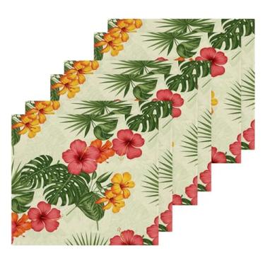 Imagem de Burbuja Toalhas de algodão com folhas de flores tropicais, pacote com 6, toalhas de rosto altamente macias e absorventes para banheiro, mão, cozinha, academia, limpeza, 30 x 30 cm