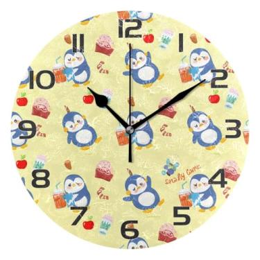 Imagem de YETTASBIN Relógio de parede Penguins, silencioso, sem tique-taque, operado por bateria, relógio redondo decorativo criativo para cozinha, sala de estar, banheiro, decoração de escritório em casa