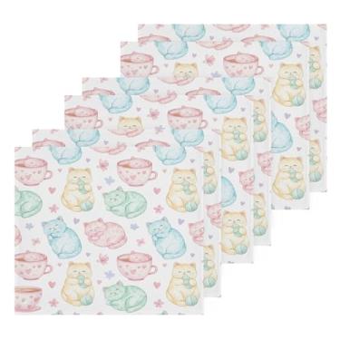 Imagem de Burbuja Pacote com 6 toalhas de algodão para gatos, toalhas de rosto altamente macias e absorventes para banheiro, mão, cozinha, academia, limpeza, 30 x 30 cm