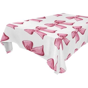 Imagem de Burbuja Toalha de mesa com laços rosa, toalha de mesa retangular, anti-rugas, grossa para decoração de jantar, cozinha, festa, 152 x 274 cm
