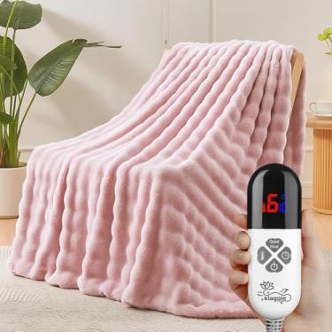 Imagem de Cobertor elétrico aquecido pesado 127 cm x 152 cm rosa ultra macio luxuoso pele sintética de coelho lavável na máquina 6 configurações de calor 4 horas desligamento automático proteção contra