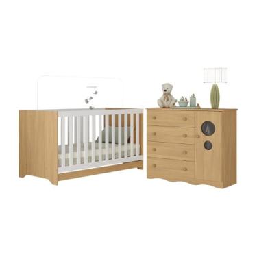 Imagem de Berço Americano 3 em 1 com Cômoda 1 Porta 4 Gavetas Sonho Multimóveis Mp4709 Madeirado